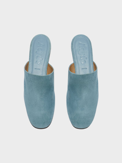 Aeyde | Rega Leather House Slippers for Women | Glass Suede | Round Toe | Flat Heel | Front View