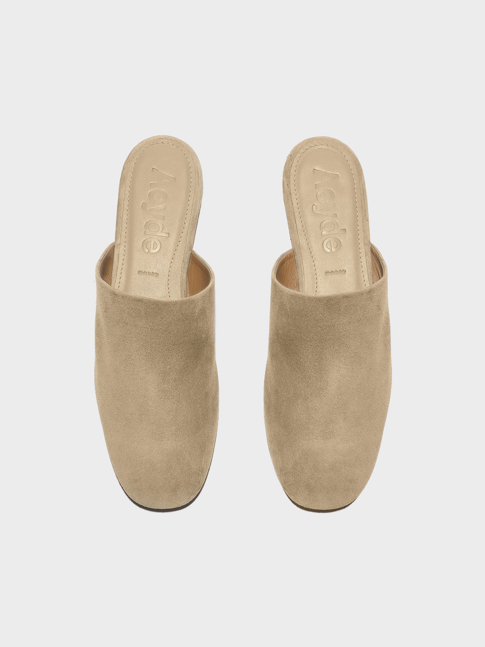 Aeyde | Rega Leather House Slippers for Women | Sand Suede | Round Toe | Flat Heel | Front View
