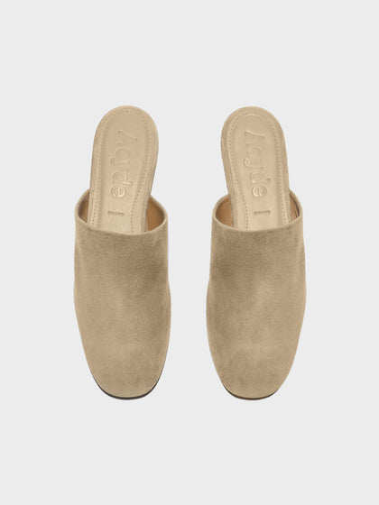 Aeyde | Rega Leather House Slippers for Women | Sand Suede | Round Toe | Flat Heel | Front View