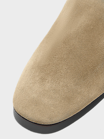 Aeyde | Rega Leather House Slippers for Women | Sand Suede | Round Toe | Flat Heel | Heel Details