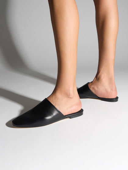 Aeyde | Rega Leather House Slippers for Women | Black Nappa | Round Toe | Flat Heel | How to Style