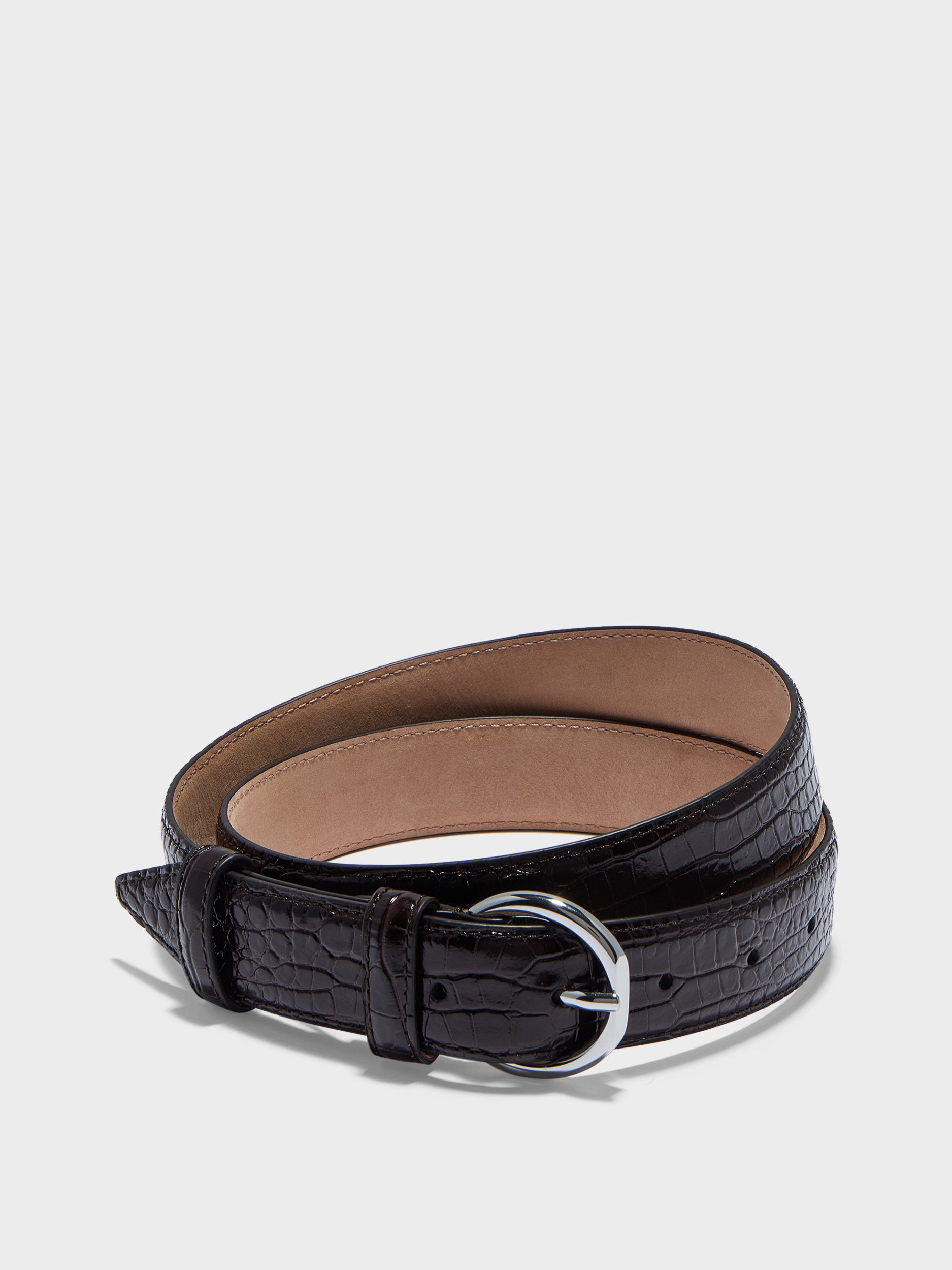 Aeyde | Remi Leather Belt Leather Belt for Women | Moka/Silver Croc | Luxury Materials | Handmade in Italy