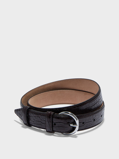 Aeyde | Remi Leather Belt Leather Belt for Women | Moka/Silver Croc | Luxury Materials | Handmade in Italy