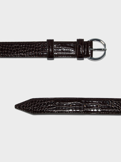 Aeyde | Remi Leather Belt Leather Belt for Women | Moka/Silver Croc | Luxury Materials | Handmade in Italy | Material Details