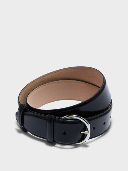Aeyde | Rene Leather Belt for Women | Black/Silver Polido | Luxury Materials | Handmade in Italy