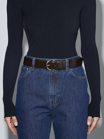 Aeyde | Rene Leather Belt for Women | Moka/Silver Polido | Luxury Materials | Handmade in Italy | How to Style