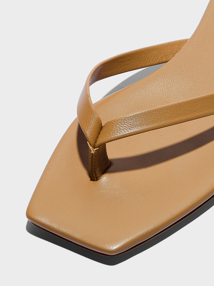 Aeyde | Renee Square-Toe Sandals Leather Flat Sandals for Women | Hazelnut Nappa | Square Toe | Flat Heel | Heel Details