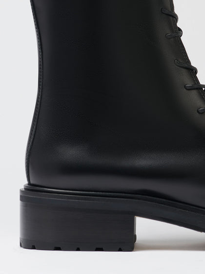 Aeyde | Rikki Black Calf Leather High Boots for Women |  | Round Toe | Mid Heel | How to Style