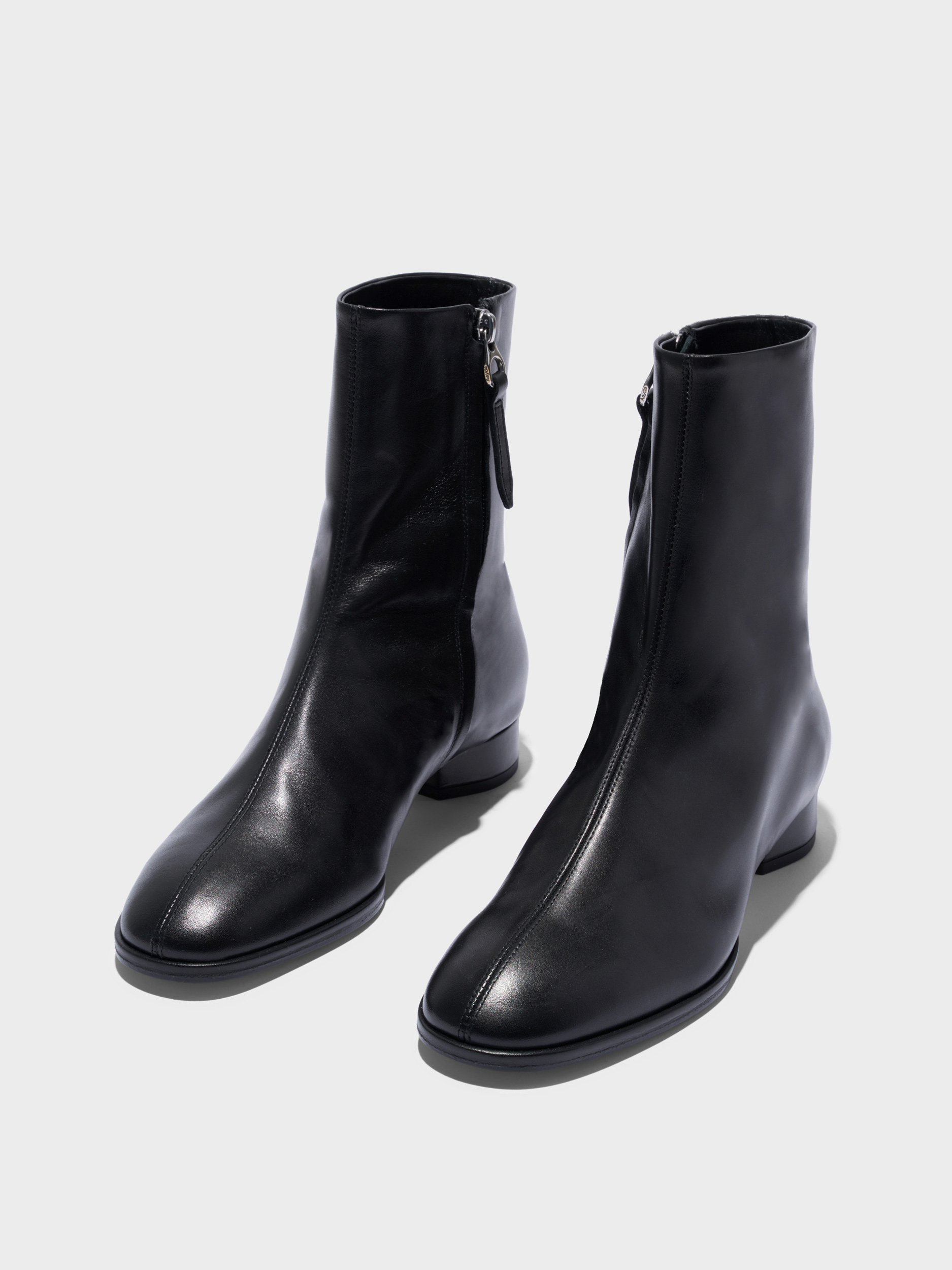 Aeyde | Roisin Leather Ankle Boots Leather Ankle Boots for Women | Black Calf | Round Toe | Low Heel | Luxury Materials | Handmade in Italy
