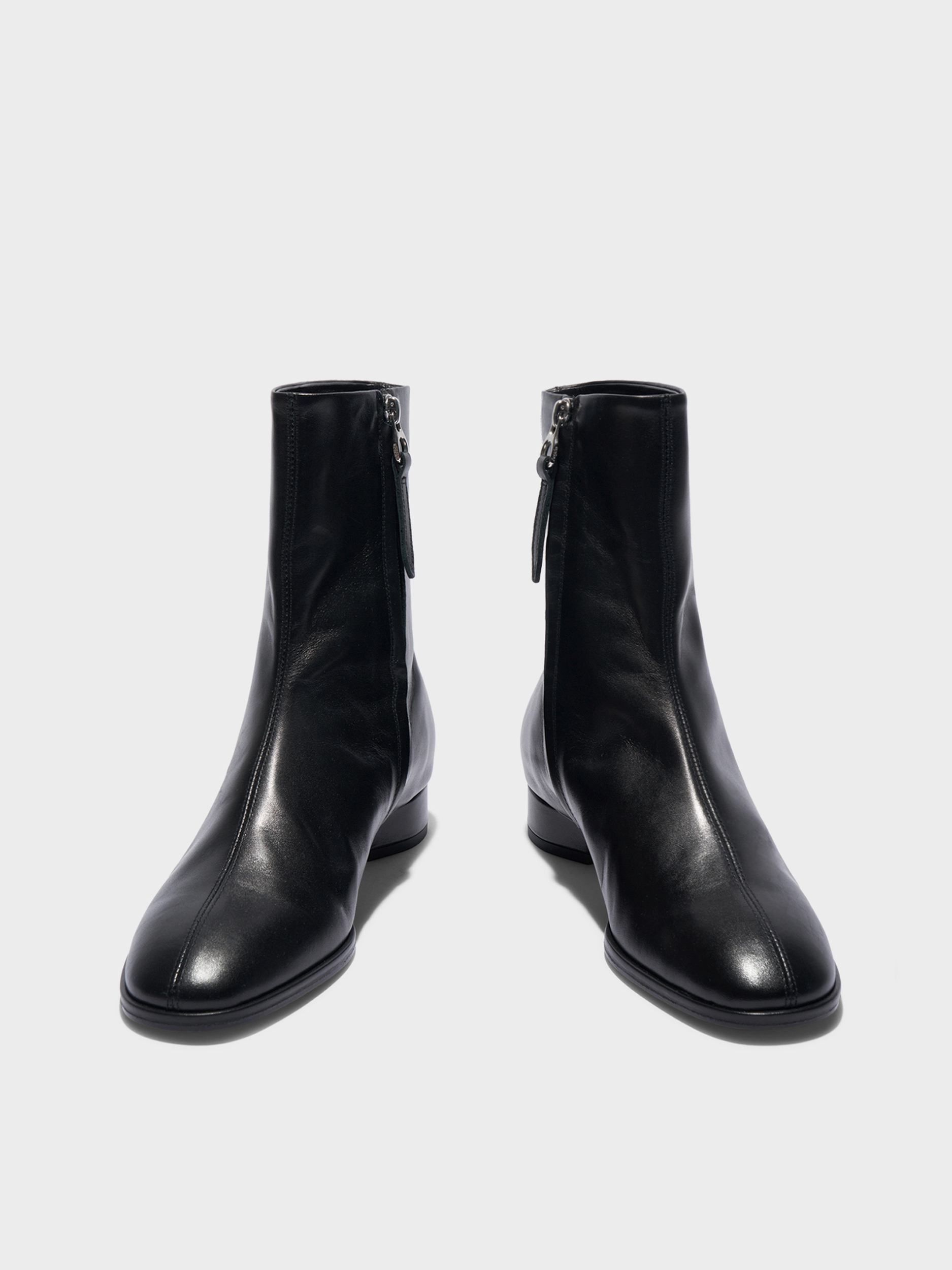 Aeyde | Roisin Leather Ankle Boots Leather Ankle Boots for Women | Black Calf | Round Toe | Low Heel | Heel Details