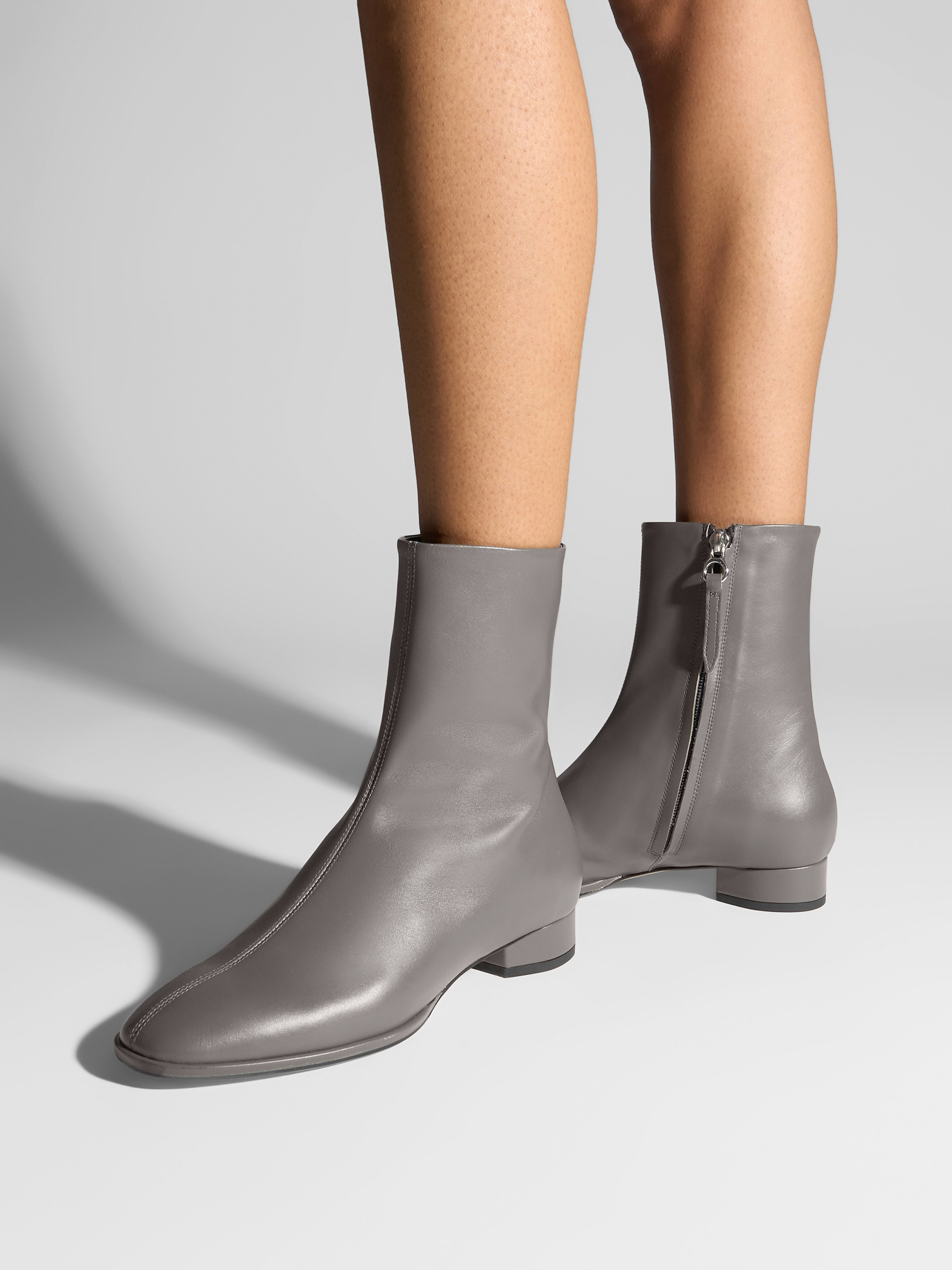 Aeyde | Roisin Leather Ankle Boots Leather Ankle Boots for Women | Taupe Calf | Round Toe | Low Heel | On Feet