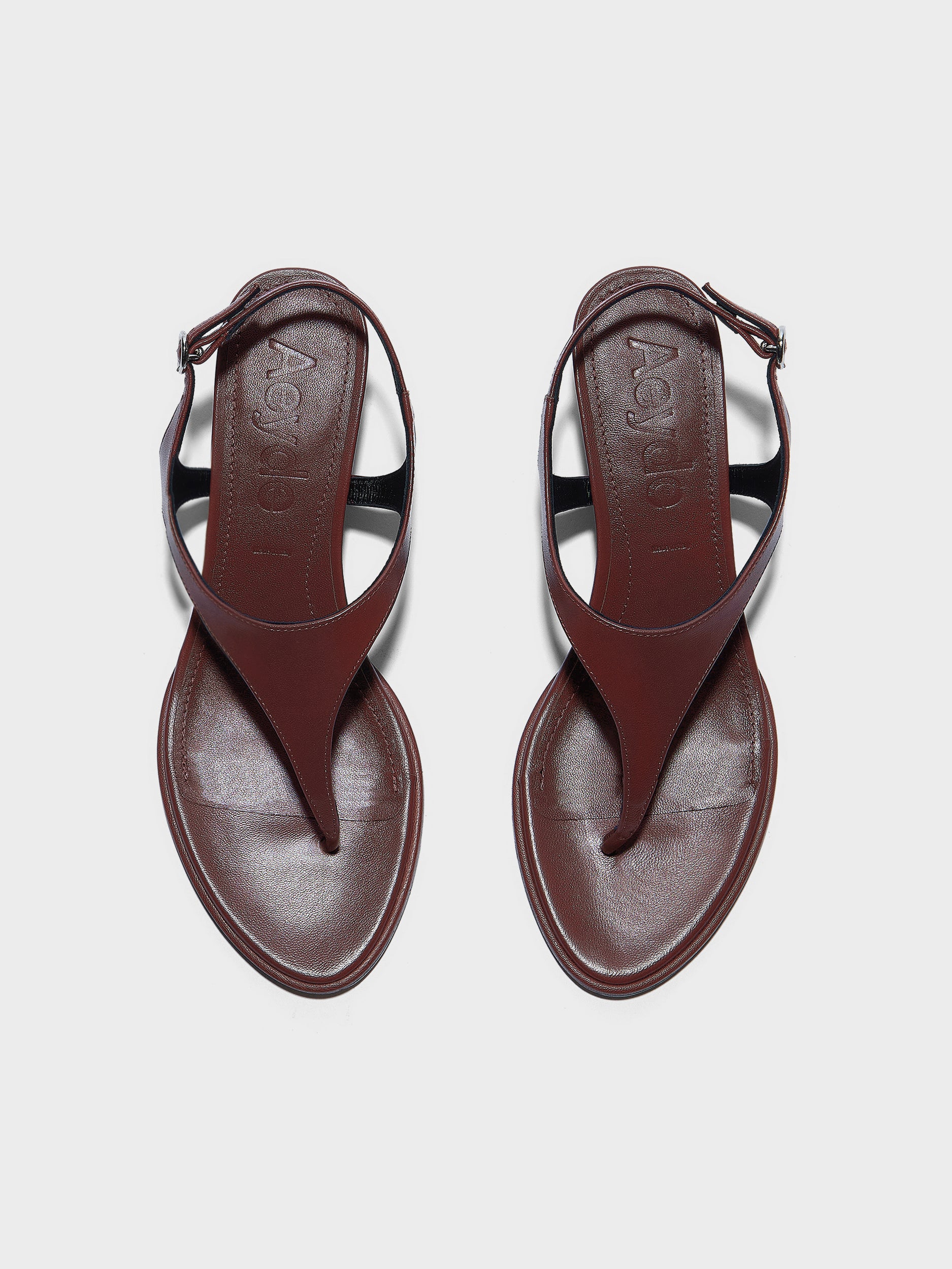 Aeyde | Roose Leather Heeled Sandals for Women | Port Nappa | Round Toe | Mid Heel | Front View