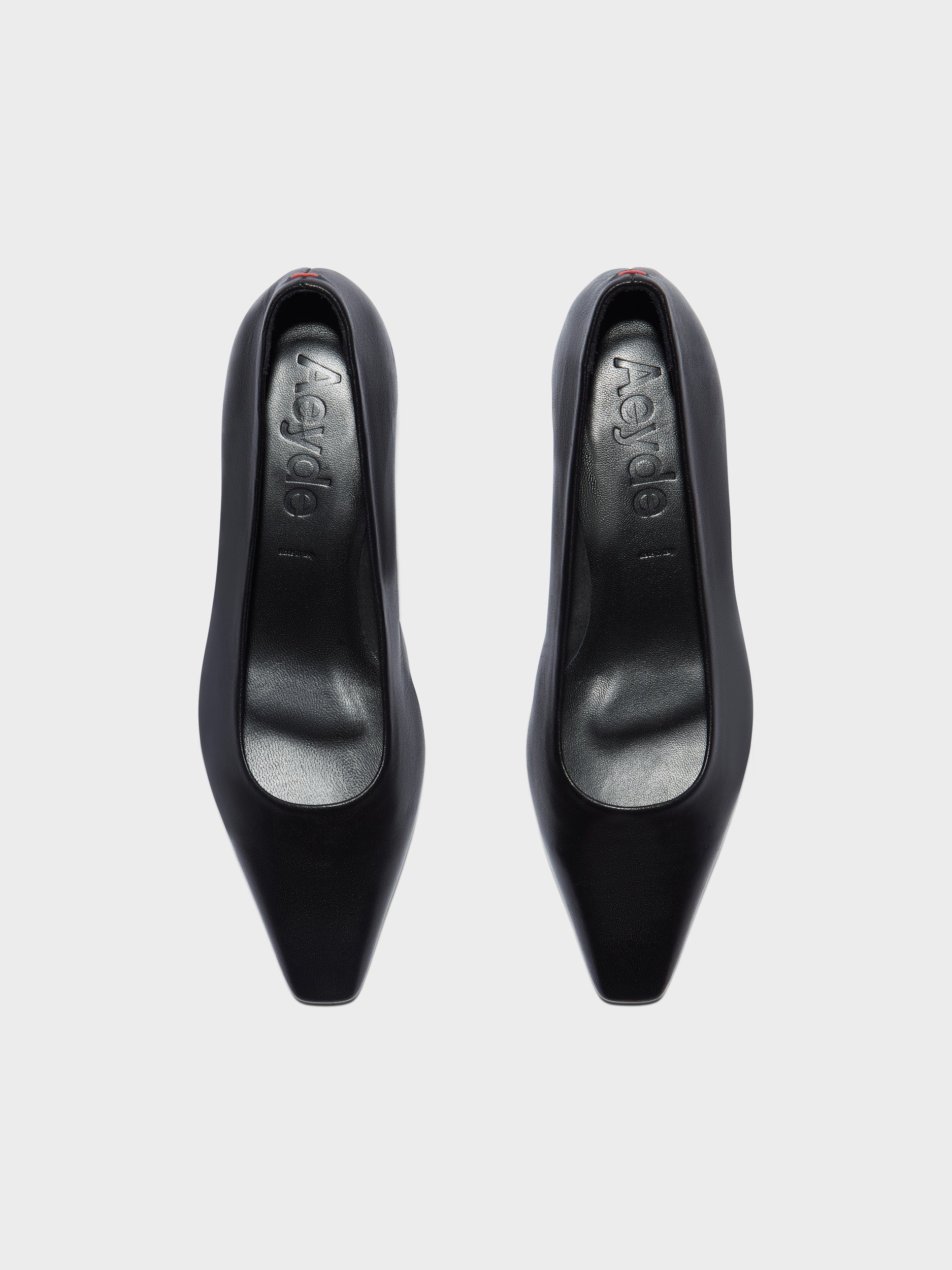 Aeyde | Rory Leather Pumps for Women | Black Nappa | Square Toe | Mid Heel | Front View