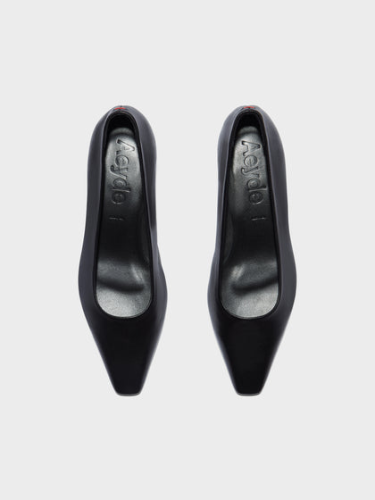 Aeyde | Rory Leather Pumps for Women | Black Nappa | Square Toe | Mid Heel | Front View