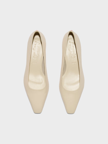 Aeyde | Rory Leather Pumps for Women | Creamy Nappa | Square Toe | Mid Heel | Front View