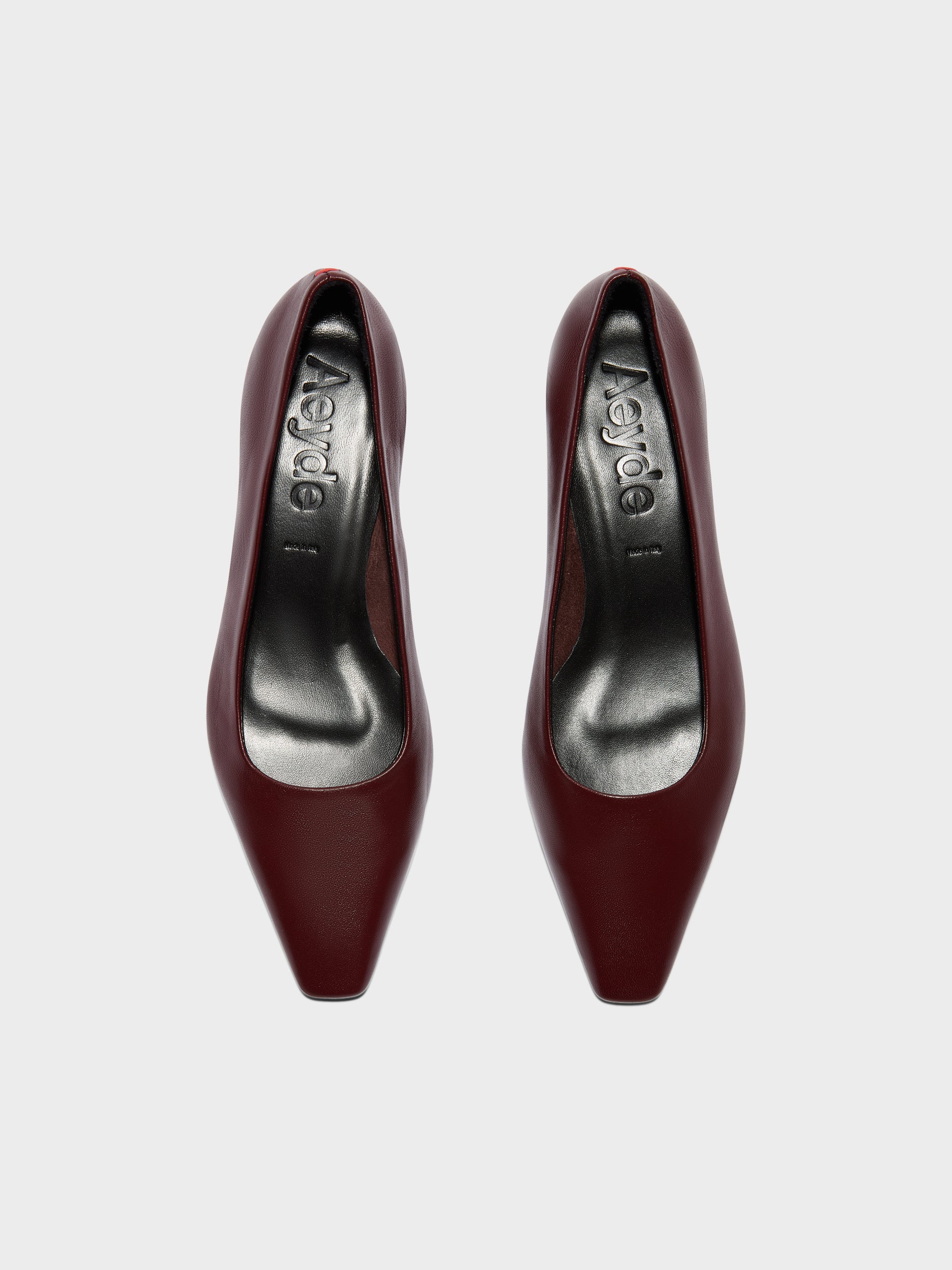 Aeyde | Rory Leather Pumps for Women | Port Nappa | Square Toe | Mid Heel | Heel Details