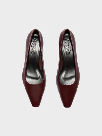 Aeyde | Rory Leather Pumps for Women | Port Nappa | Square Toe | Mid Heel | Heel Details