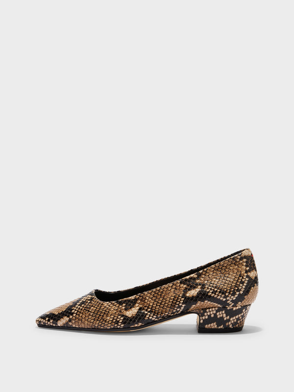 Aeyde | Rory Leather Pumps for Women | Hazelnut Snake | Square Toe | Mid Heel | Side View