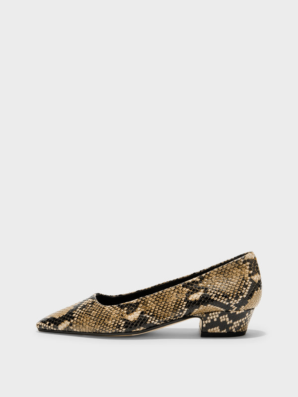 Aeyde | Rory Leather Pumps for Women | Hazelnut Snake | Square Toe | Mid Heel | Side View