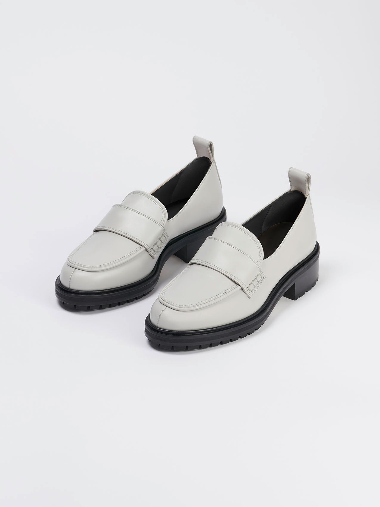 Aeyde | Ruth Chalk Calf Leather Loafers, Flats for Women |  | Round Toe | Mid Heel | On Feet