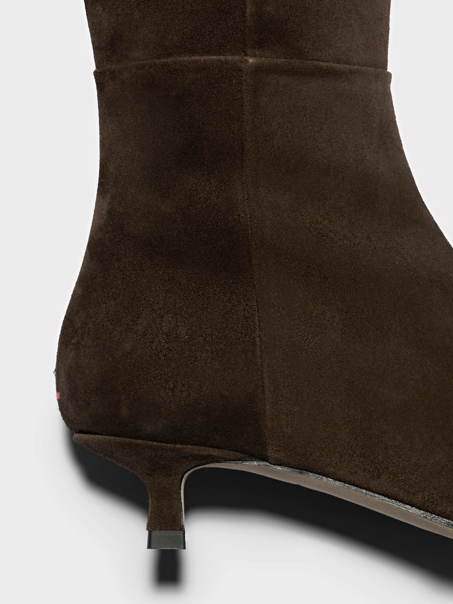 Aeyde | Sabrina Suede Knee-High Boots Leather Knee High Boots for Women | Moka Suede | Pointed Toe | Low Heel | Heel Details