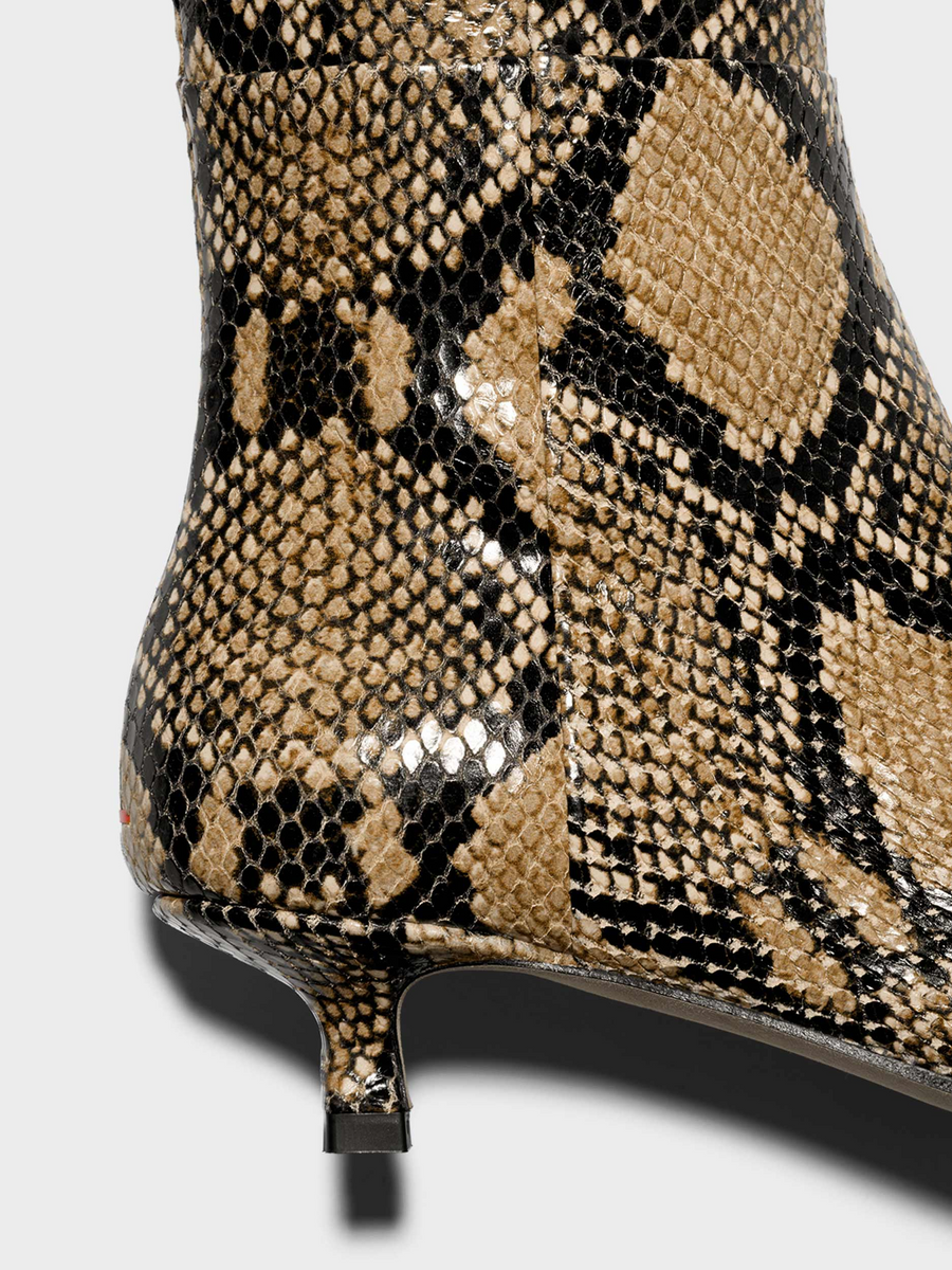 Aeyde | Sabrina Knee-High Boots Leather Knee High Boots for Women | Hazelnut Snake | Pointed Toe | Low Heel | Heel Details