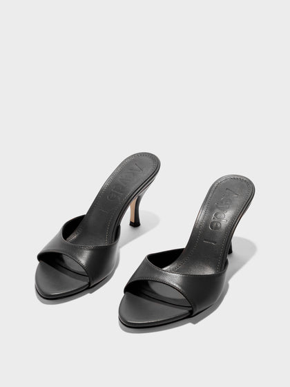 Aeyde | Samia Leather Heeled Sandals for Women | Black Nappa | Round Toe | High Heel | Luxury Materials | Handmade in Italy
