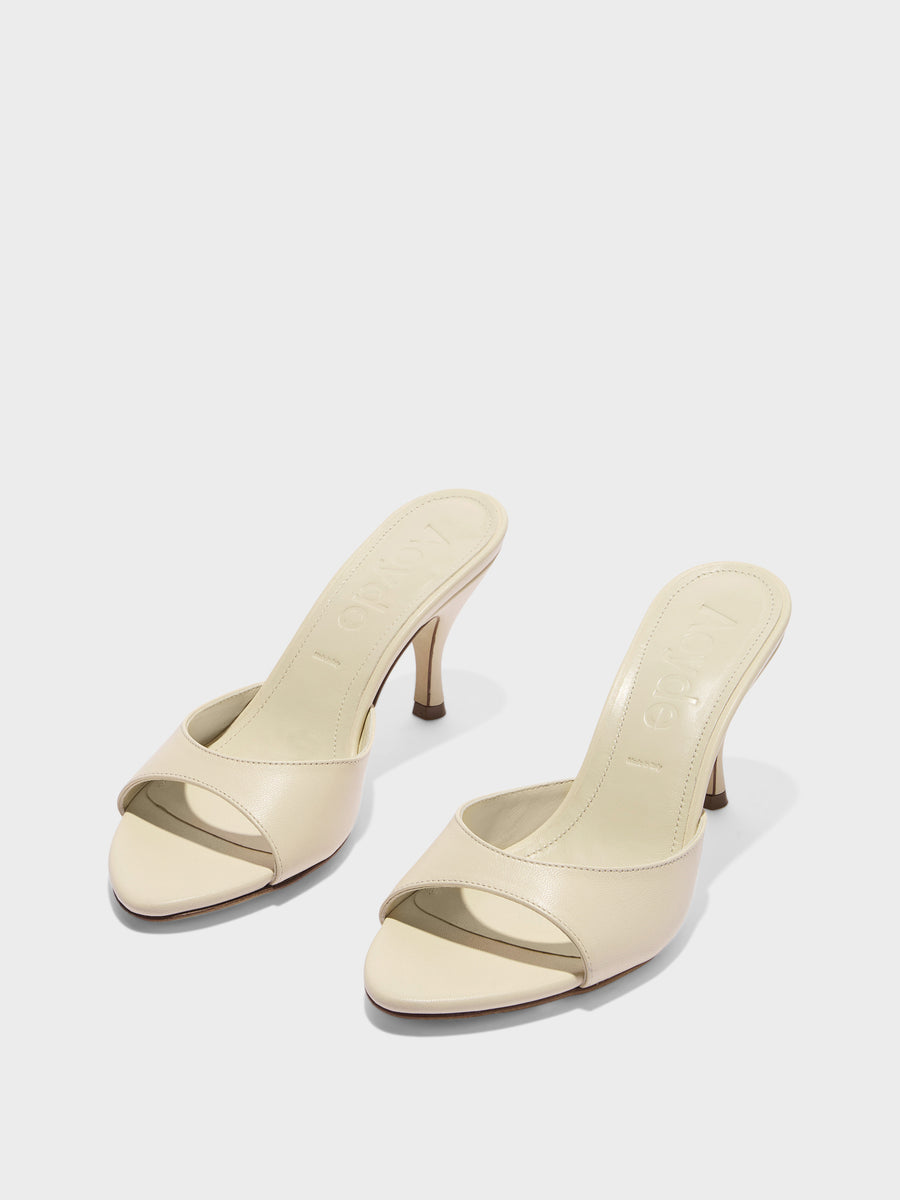 Aeyde | Samia Leather Heeled Sandals for Women | Creamy Nappa | Round Toe | High Heel | Luxury Materials | Handmade in Italy