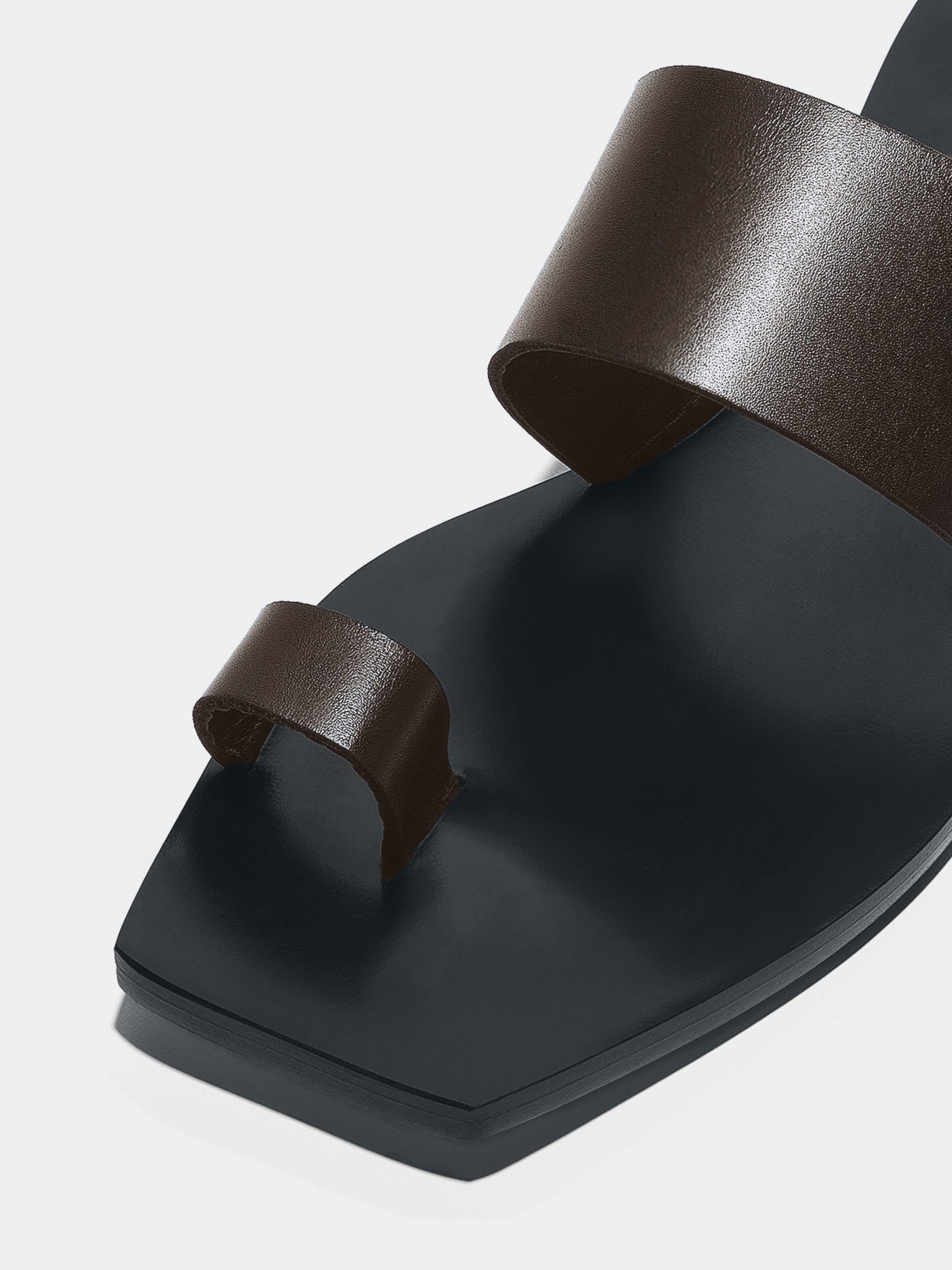 Aeyde | Sibel Leather Flat Sandals for Women | Moka Calf | Square Toe | Flat Heel | Heel Details