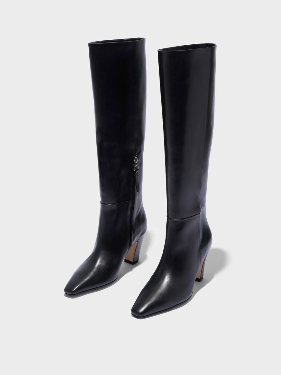 Aeyde | Silva Knee-High Boots Leather Knee High Boots for Women | Black Calf | Square Toe | High Heel | Luxury Materials | Handmade in Italy