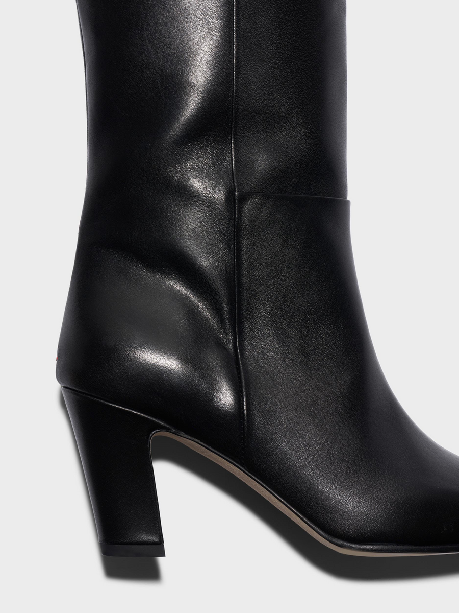 Aeyde | Silva Knee-High Boots Leather Knee High Boots for Women | Black Calf | Square Toe | High Heel | Front View