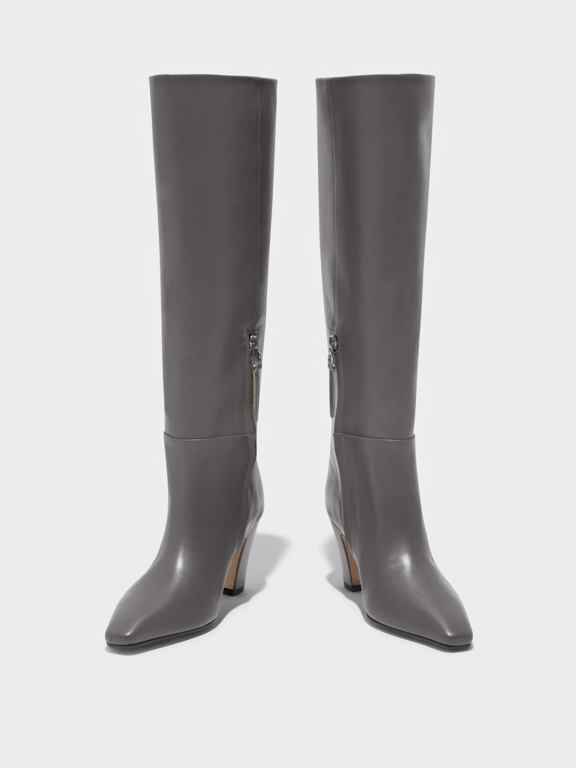 Aeyde | Silva Knee-High Boots Leather Knee High Boots for Women | Taupe Calf | Square Toe | High Heel | Front View