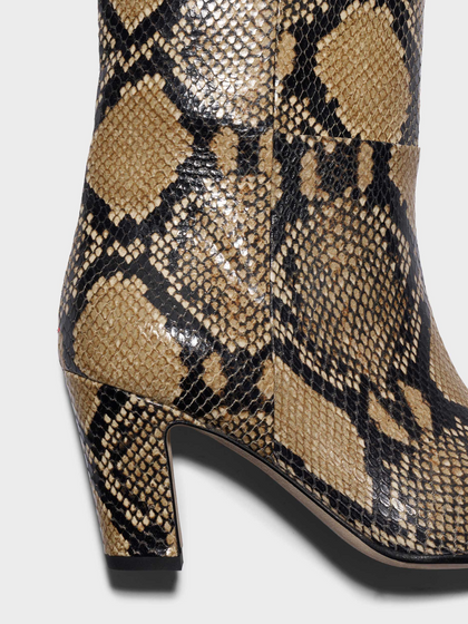 Aeyde | Silva Knee-High Boots Leather Knee High Boots for Women | Hazelnut Snake | Square Toe | High Heel | Heel Details