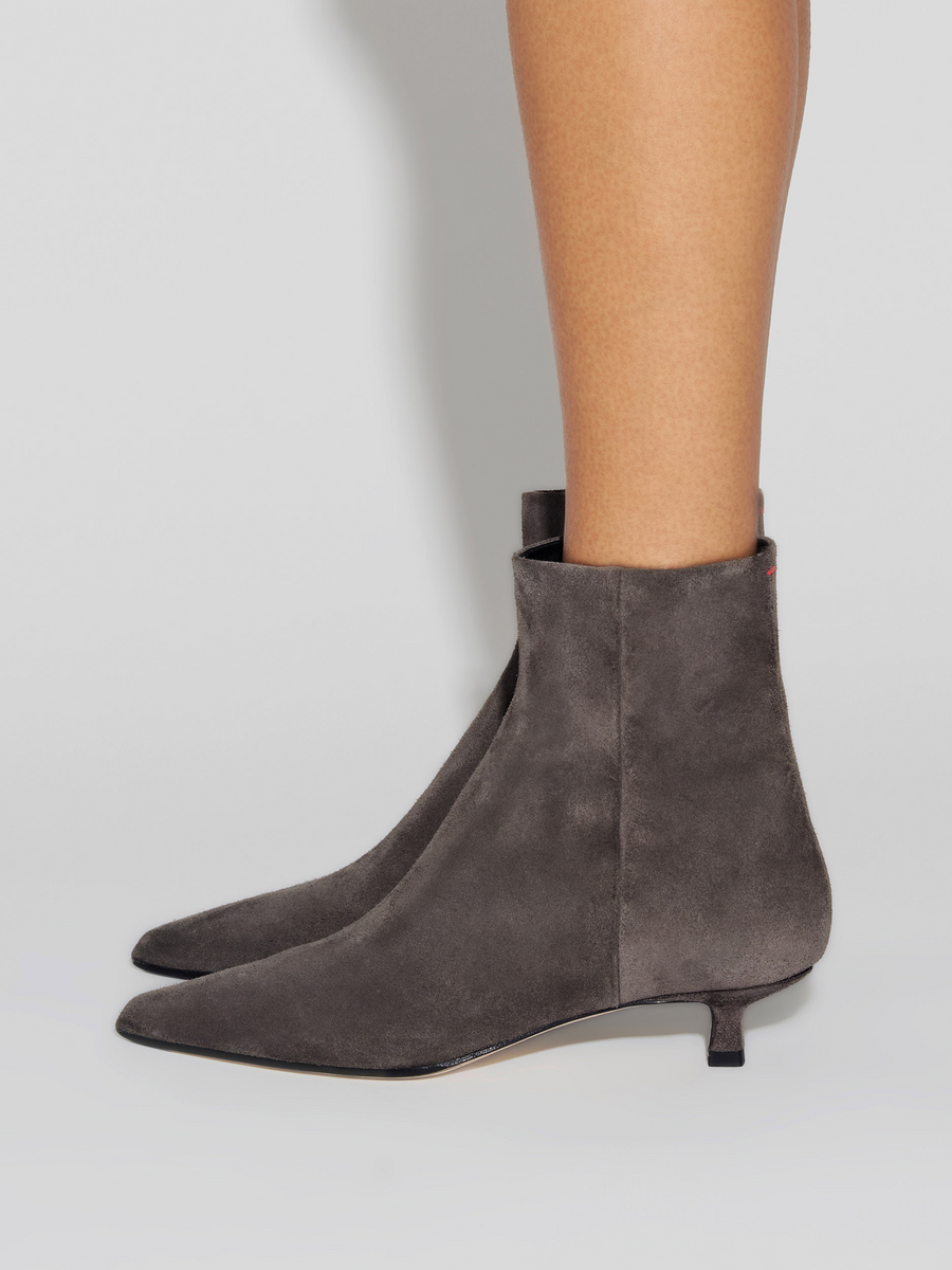 Aeyde | Sofie Suede Ankle Boots Leather Ankle Boots for Women | Taupe Suede | Pointed Toe | Low Heel | Front View