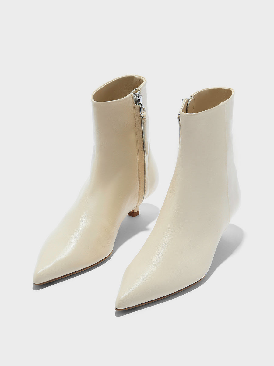 Aeyde | Sofie Leather Ankle Boots for Women | Creamy Nappa | Pointed Toe | Low Heel | Luxury Materials | Handmade in Italy