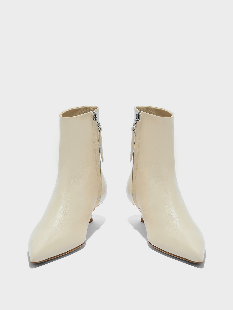 Aeyde | Sofie Leather Ankle Boots for Women | Creamy Nappa | Pointed Toe | Low Heel | Front View