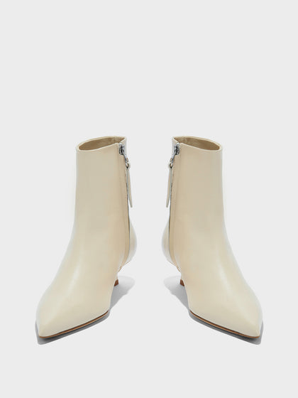 Aeyde | Sofie Leather Ankle Boots for Women | Creamy Nappa | Pointed Toe | Low Heel | Front View