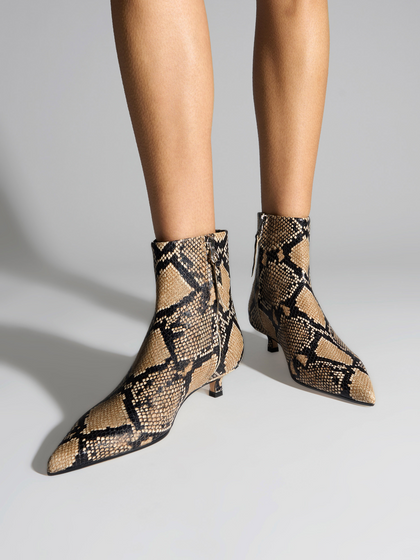 Aeyde | Sofie Leather Ankle Boots Leather Ankle Boots for Women | Hazelnut Snake | Pointed Toe | Low Heel | On Feet