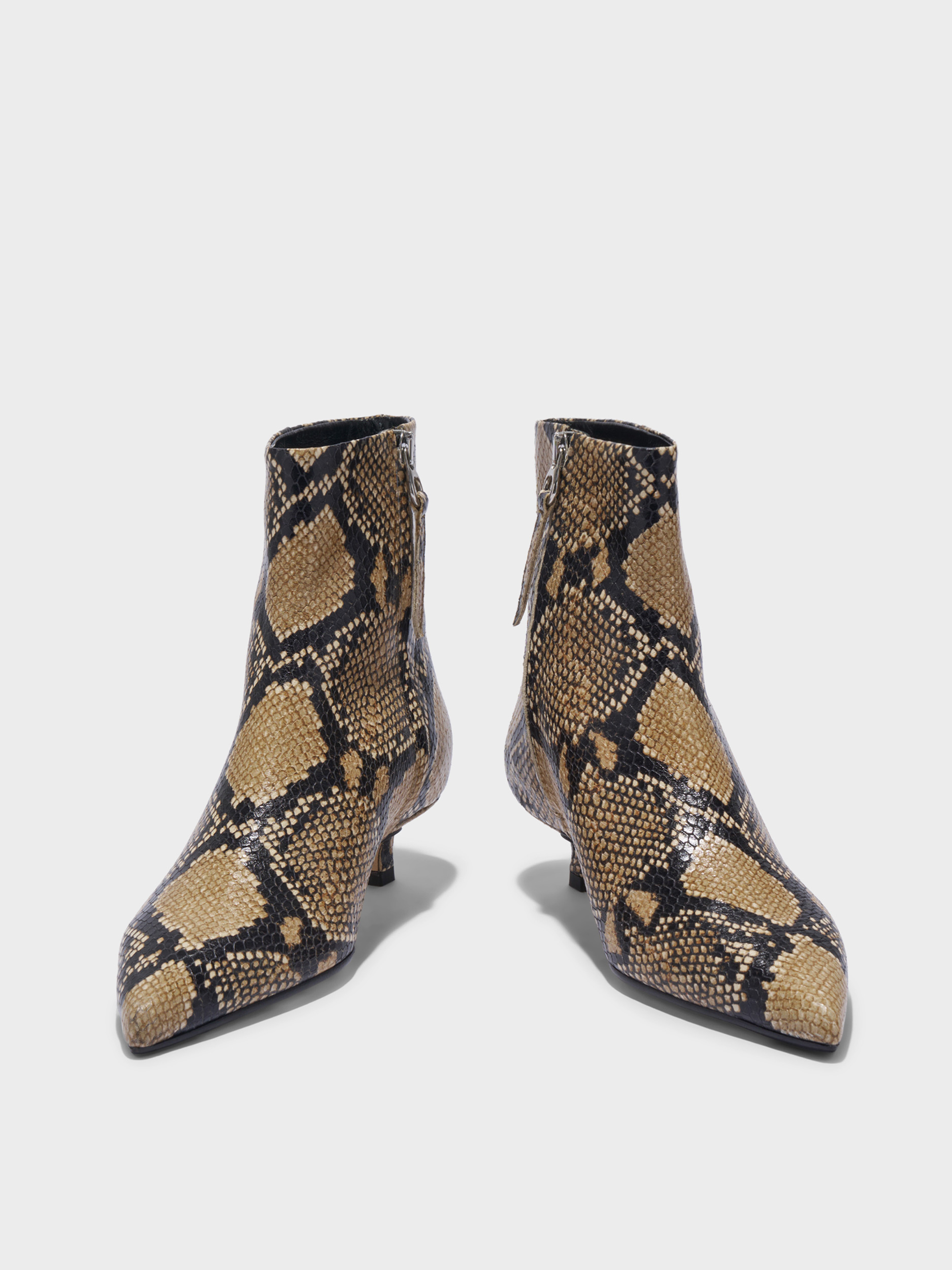 Aeyde | Sofie Leather Ankle Boots Leather Ankle Boots for Women | Hazelnut Snake | Pointed Toe | Low Heel | Front View