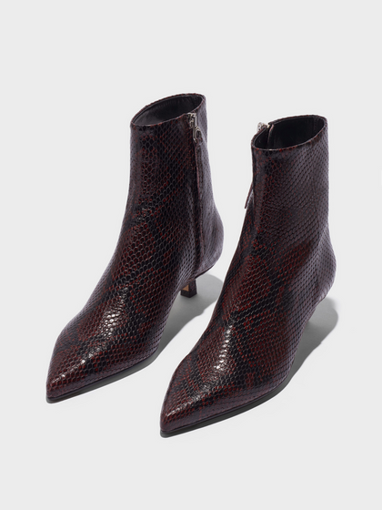 Aeyde | Sofie Leather Ankle Boots Leather Ankle Boots for Women | Port Snake | Pointed Toe | Low Heel | Luxury Materials | Handmade in Italy