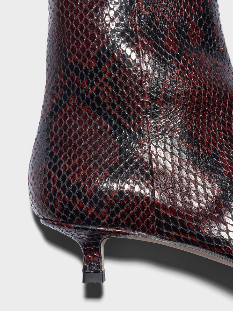 Aeyde | Sofie Leather Ankle Boots Leather Ankle Boots for Women | Port Snake | Pointed Toe | Low Heel | Heel Details