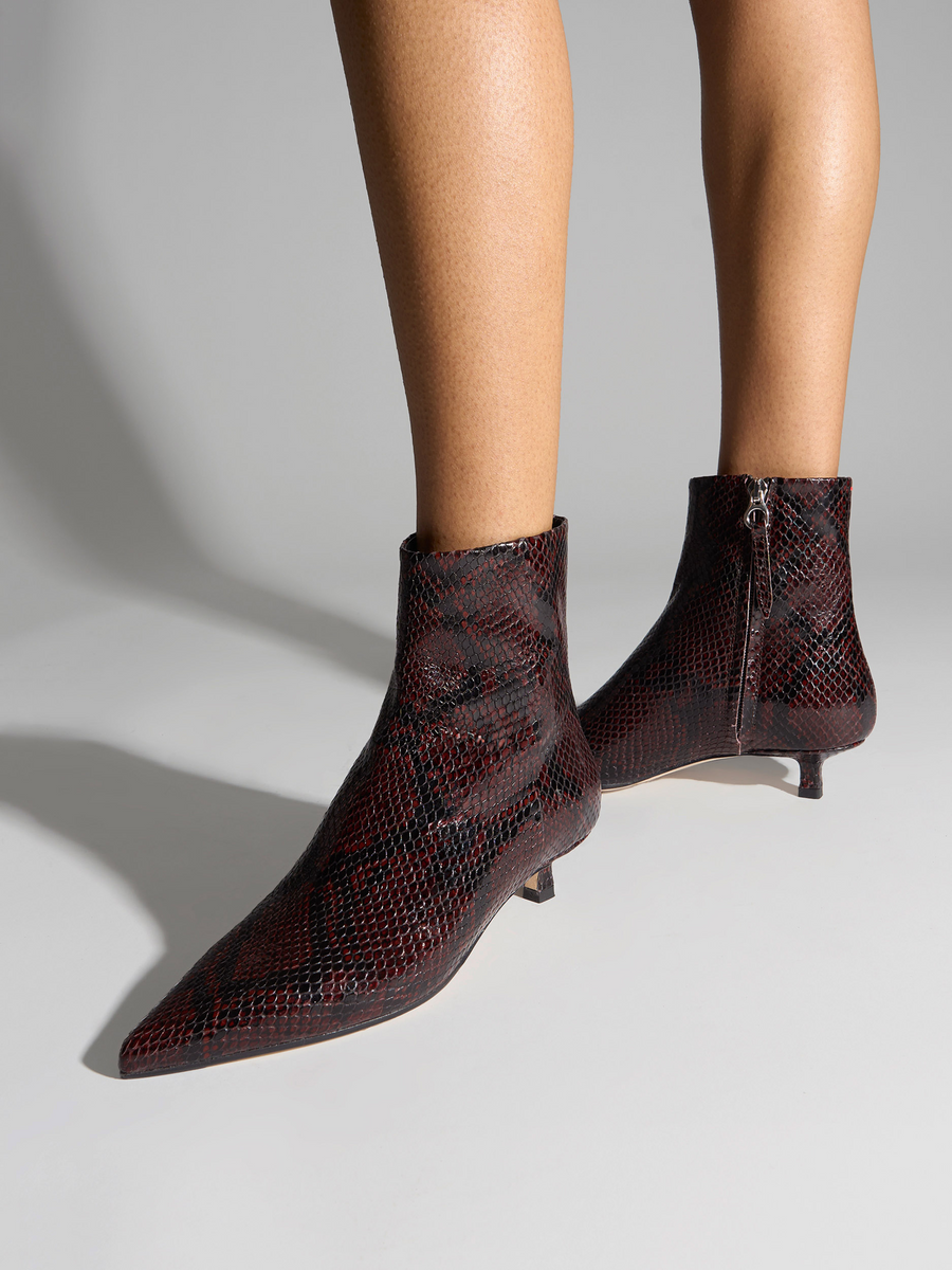 Aeyde | Sofie Leather Ankle Boots Leather Ankle Boots for Women | Port Snake | Pointed Toe | Low Heel | On Feet