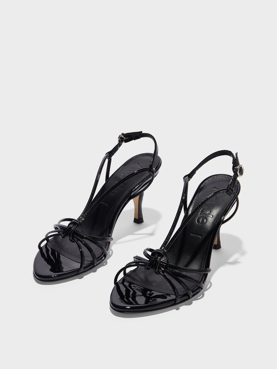 Aeyde | Solange Leather Heeled Sandals for Women | Black Patent | Round Toe | High Heel | Luxury Materials | Handmade in Italy