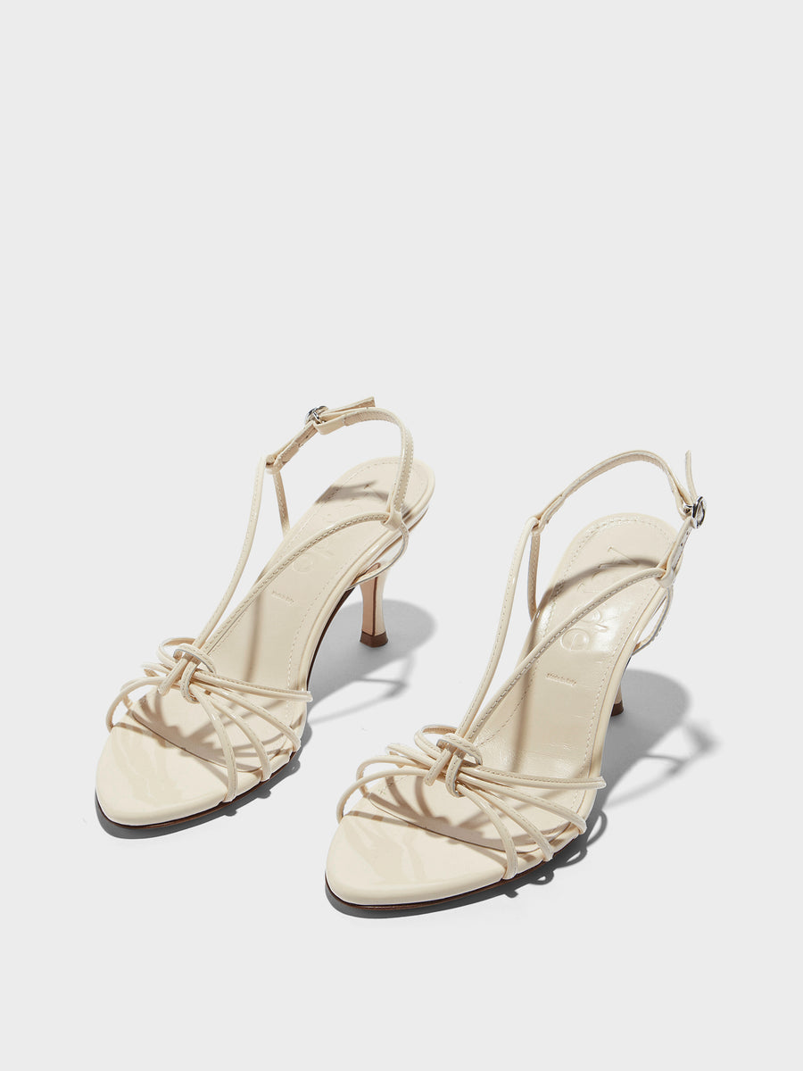 Aeyde | Solange Leather Heeled Sandals for Women | Creamy Patent | Round Toe | High Heel | Luxury Materials | Handmade in Italy