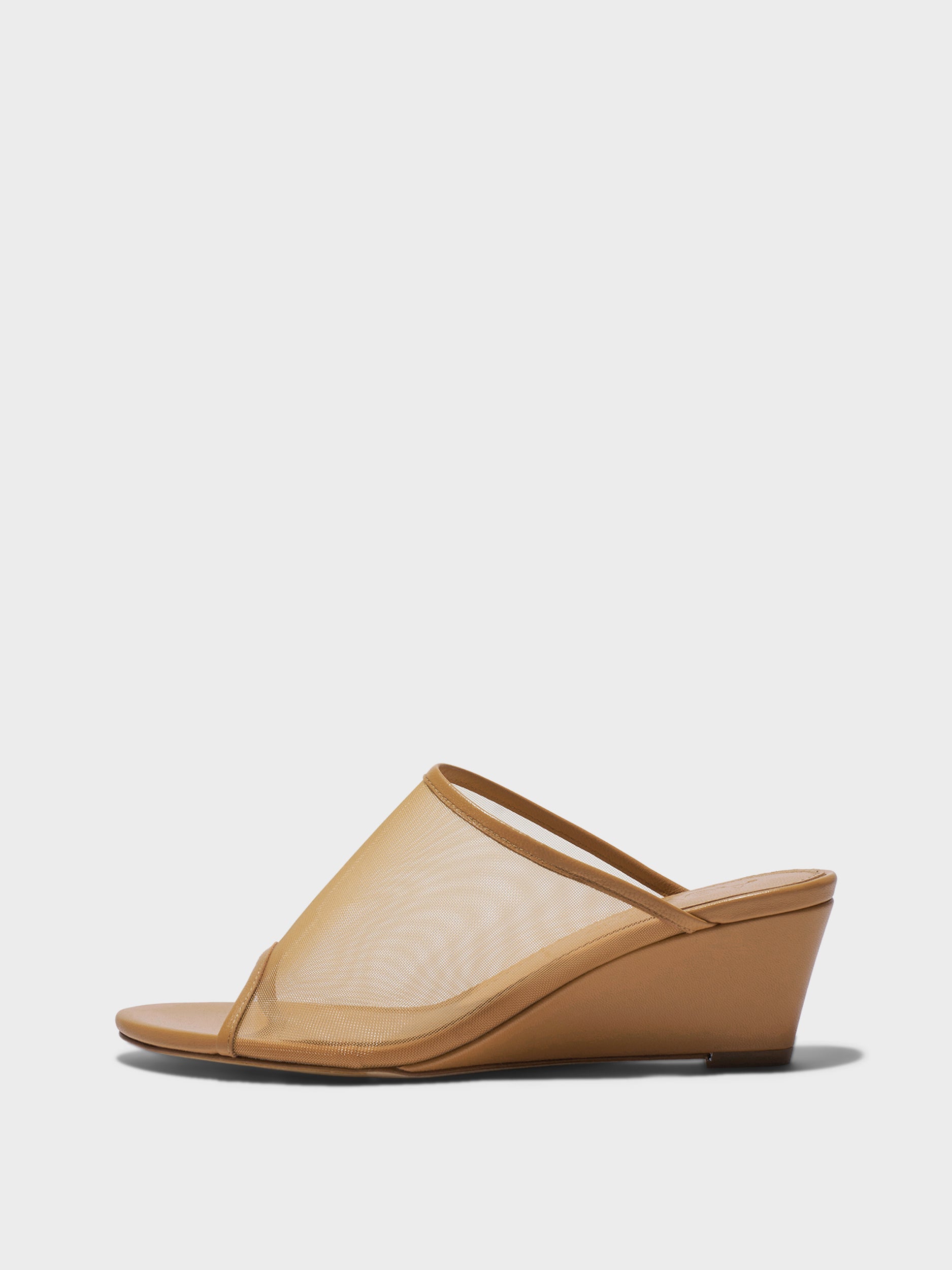 Aeyde | Suzanne Leather Heeled Sandals for Women | Hazelnut Mesh/Nappa | Round Toe | Mid Heel | Side View