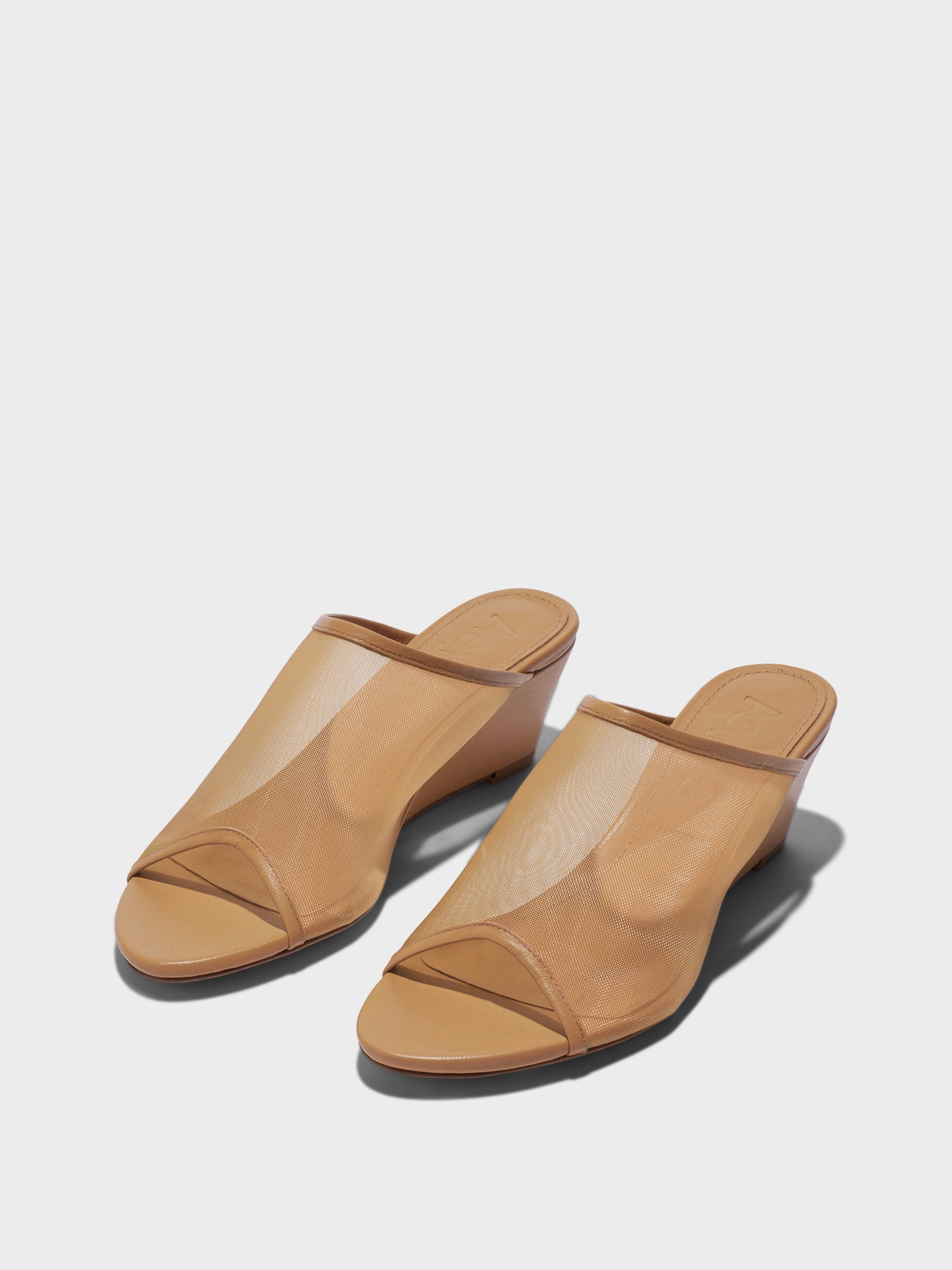 Aeyde | Suzanne Leather Heeled Sandals for Women | Hazelnut Mesh/Nappa | Round Toe | Mid Heel | Luxury Materials | Handmade in Italy