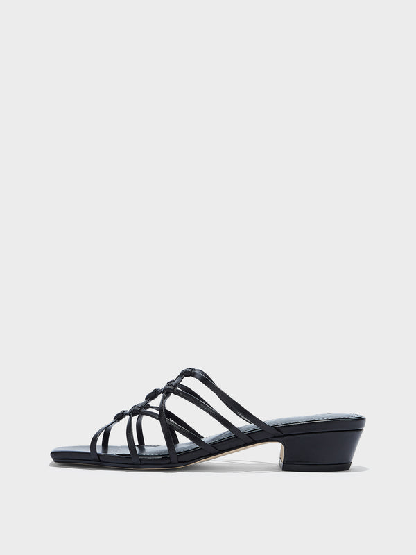 Aeyde | Talha Leather Heeled Sandals for Women | Black Nappa | Square Toe | Low Heel | Side View