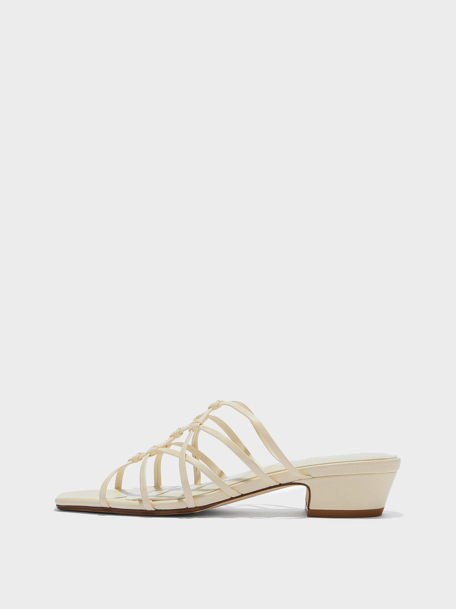 Aeyde | Talha Leather Heeled Sandals for Women | Creamy Nappa | Square Toe | Low Heel | Side View