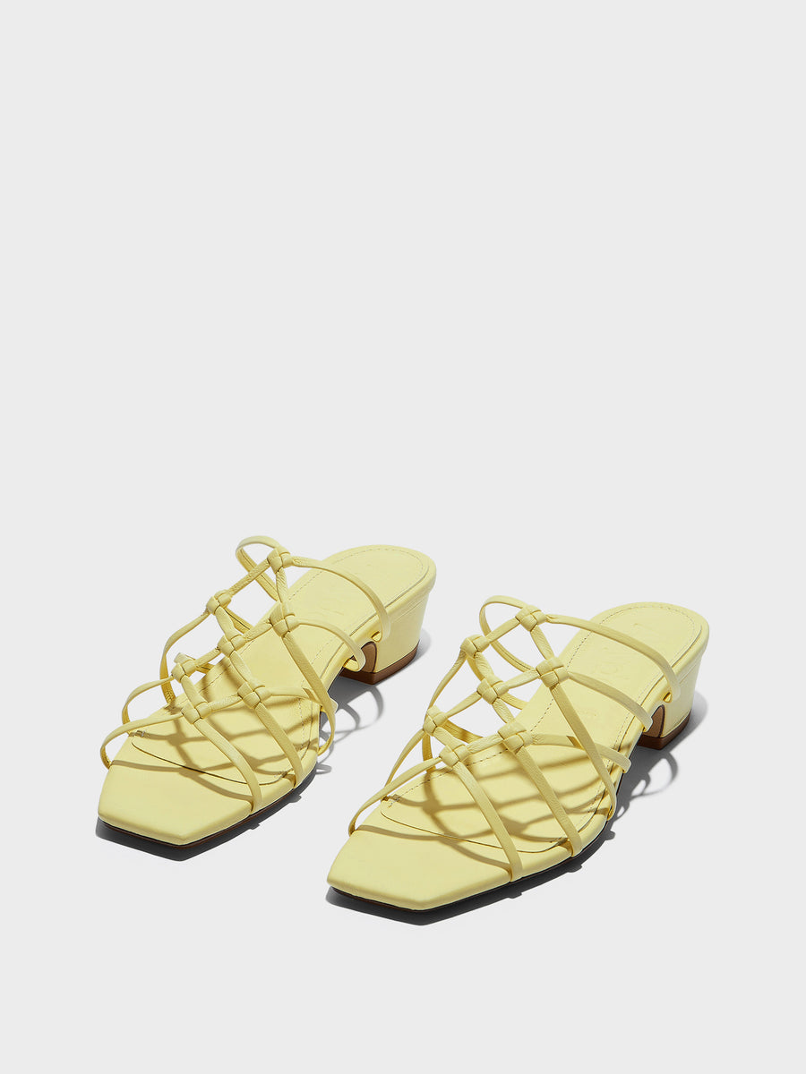 Aeyde | Talha Leather Heeled Sandals for Women | Lemon Nappa | Square Toe | Low Heel | Luxury Materials | Handmade in Italy