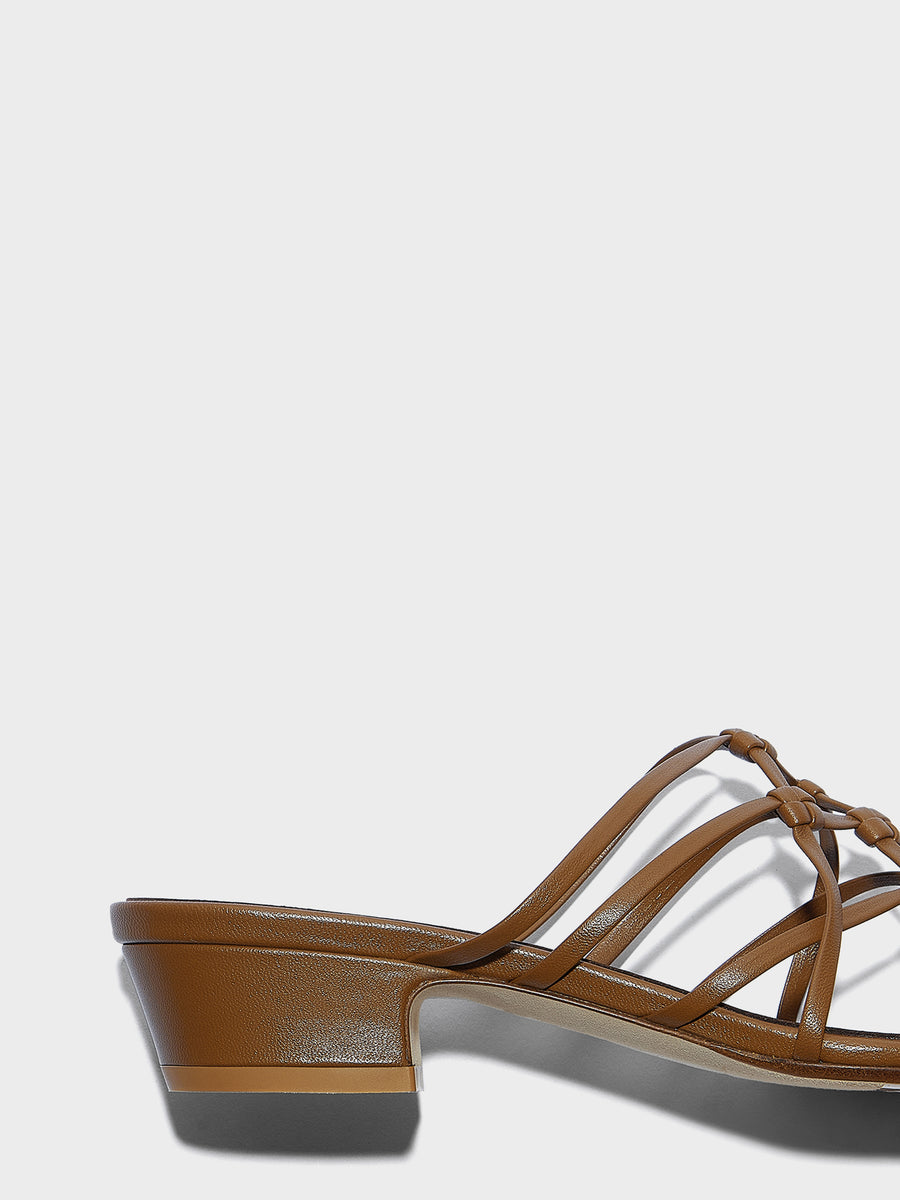 Aeyde | Talha Leather Heeled Sandals for Women | Tobacco Nappa | Square Toe | Low Heel | Heel Details
